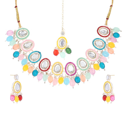 Bridal Choker Necklace & Earrings Set for Women and Girls Embellished with Kundan & Pearl