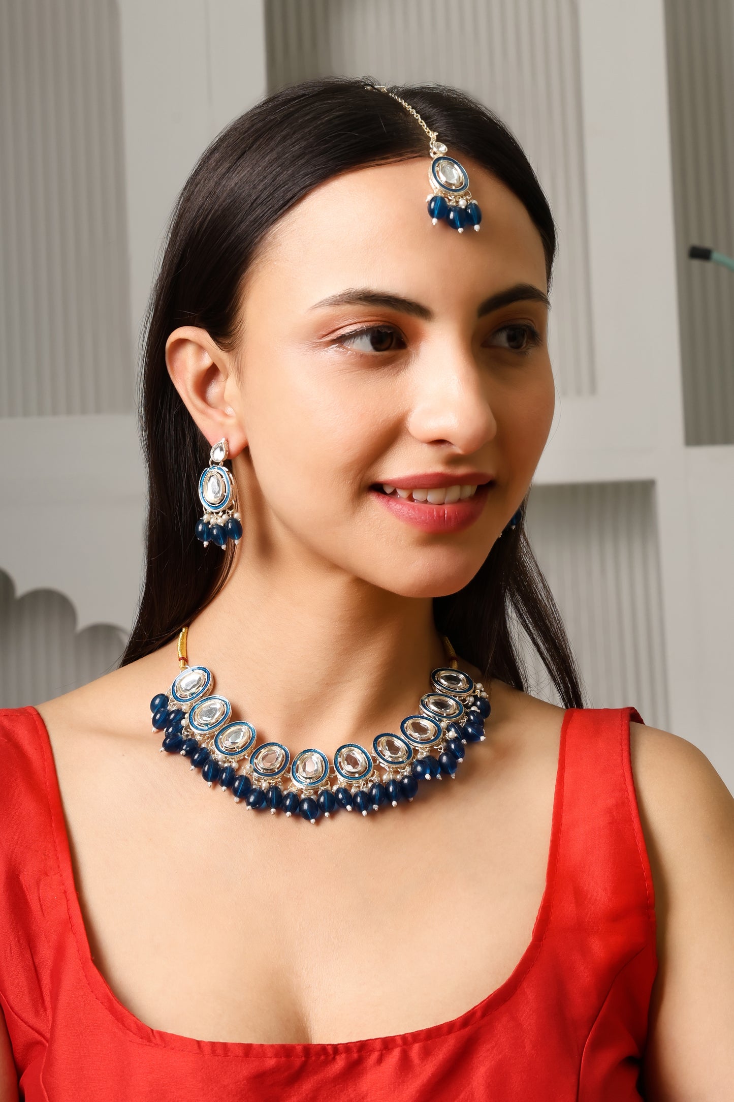 Bridal Choker Necklace & Earrings Set for Women and Girls Embellished with Kundan & Pearl