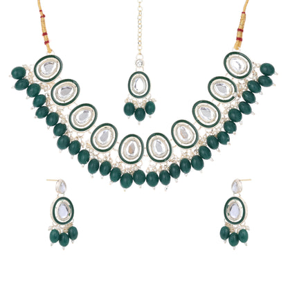 Bridal Choker Necklace & Earrings Set for Women and Girls Embellished with Kundan & Pearl