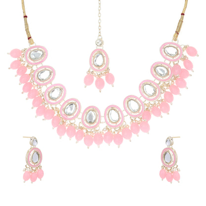 Bridal Choker Necklace & Earrings Set for Women and Girls Embellished with Kundan & Pearl