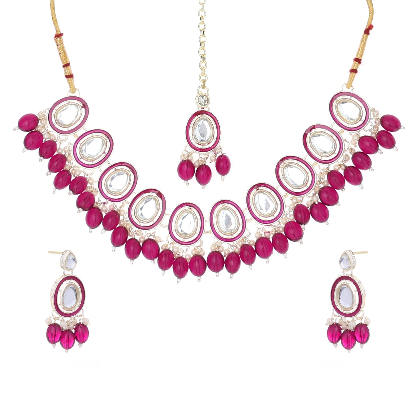 Bridal Choker Necklace & Earrings Set for Women and Girls Embellished with Kundan & Pearl