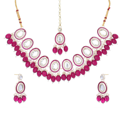 Bridal Choker Necklace & Earrings Set for Women and Girls Embellished with Kundan & Pearl