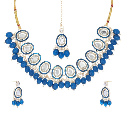 Bridal Choker Necklace & Earrings Set for Women and Girls Embellished with Kundan & Pearl