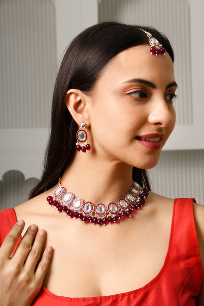 Bridal Choker Necklace & Earrings Set for Women and Girls Embellished with Kundan & Pearl