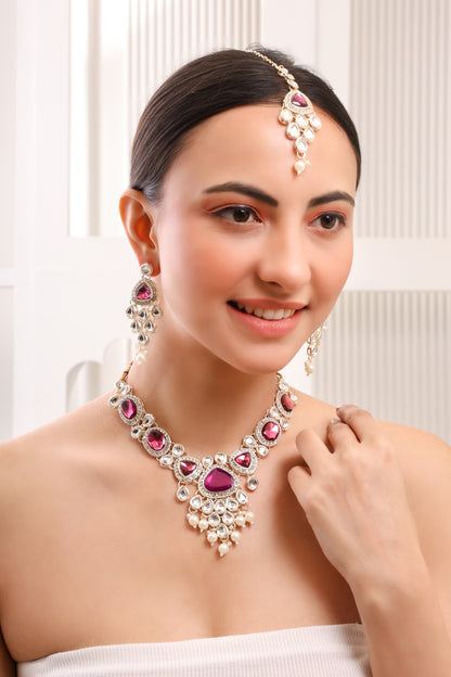 Bridal Choker Necklace & Earrings Set for Women and Girls Embellished with Kundan & Pearl