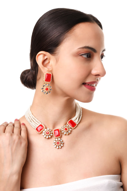 Pearl Multi String Five Layered Rajasthani Style Vintage Necklace Set With Earrings Jewellery For Women & Girls