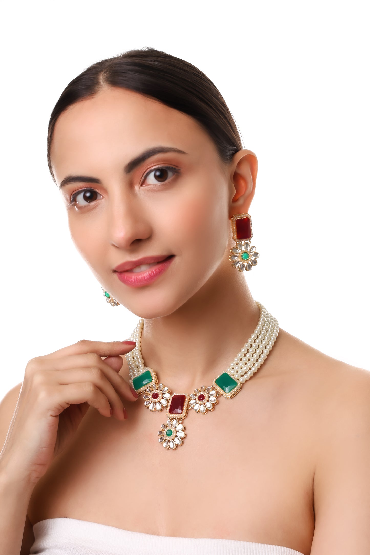 Pearl Multi String Five Layered Rajasthani Style Vintage Necklace Set With Earrings Jewellery For Women & Girls