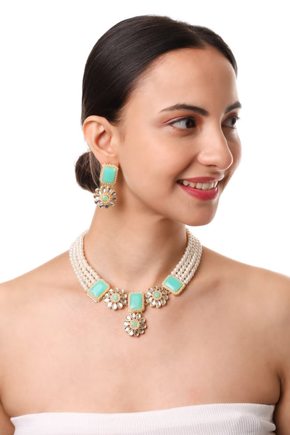 Pearl Multi String Five Layered Rajasthani Style Vintage Necklace Set With Earrings Jewellery For Women & Girls