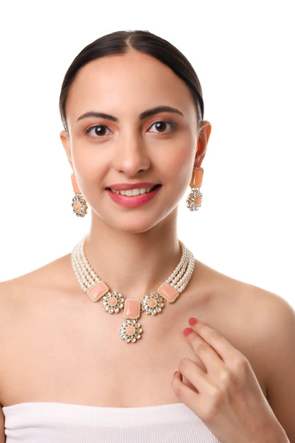 Pearl Multi String Five Layered Rajasthani Style Vintage Necklace Set With Earrings Jewellery For Women & Girls