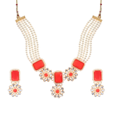 Pearl Multi String Five Layered Rajasthani Style Vintage Necklace Set With Earrings Jewellery For Women & Girls