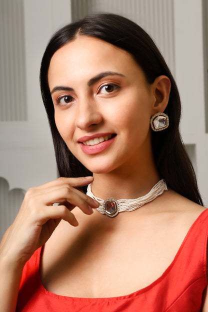 Gleaming Small Pearls Unique Jewellery Set