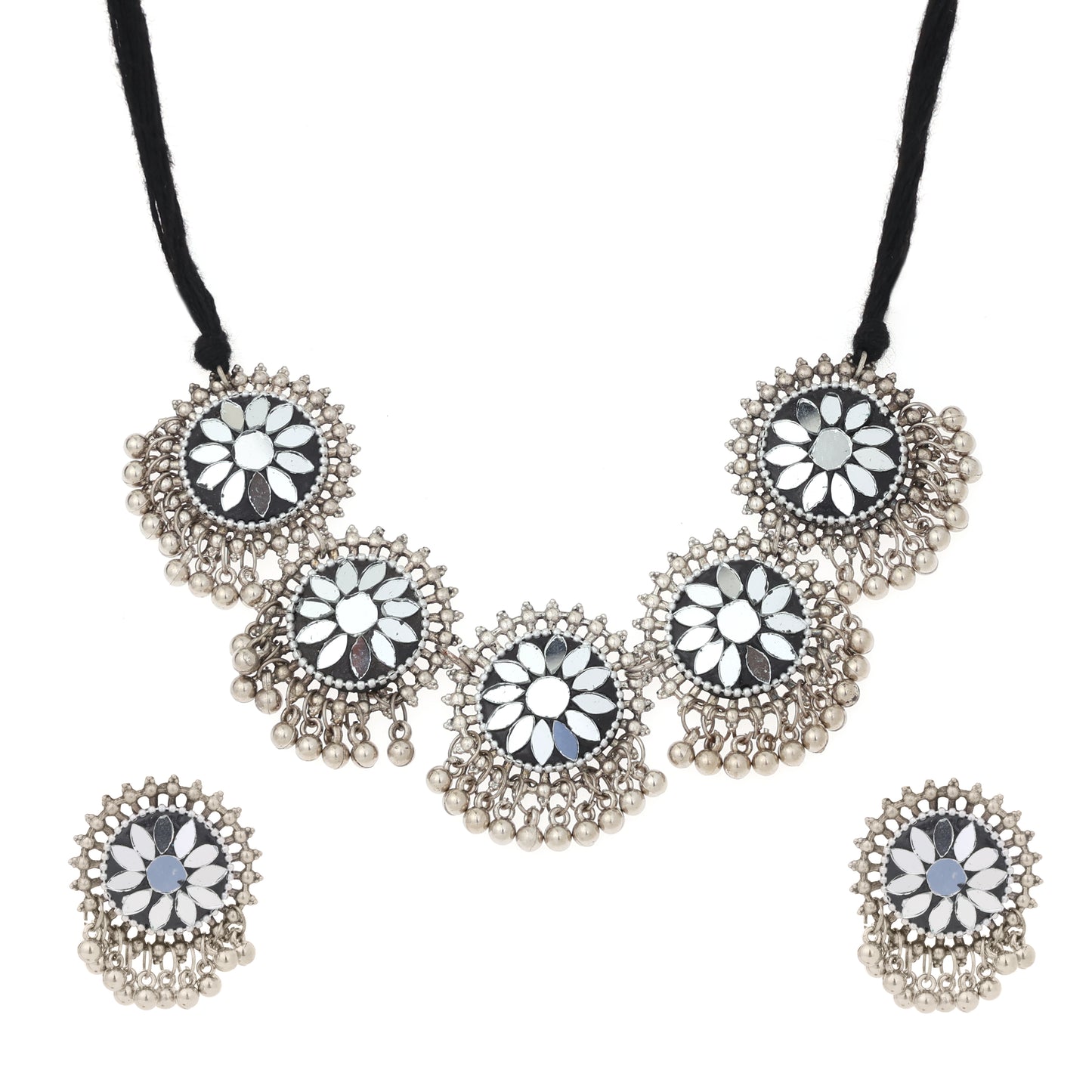 Traditional German Oxidised Mirror Necklace Set for Women and Girls Jewellery Set with Earring