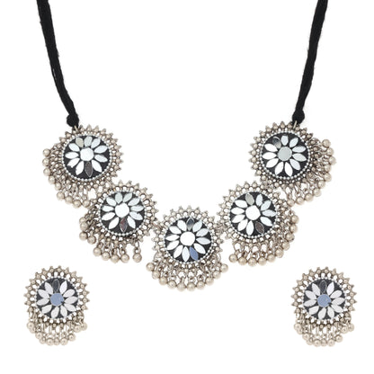 Traditional German Oxidised Mirror Necklace Set for Women and Girls Jewellery Set with Earring
