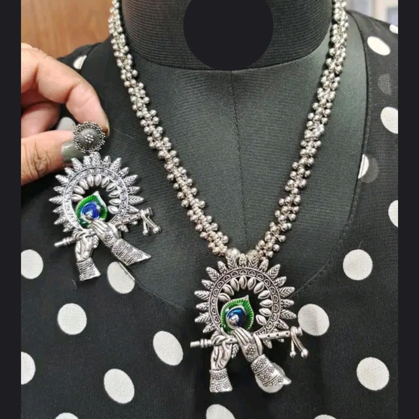 German Silver Premium Quality Green Color 2 Stone Kolhapuri Brass Necklace Set for women & Girls