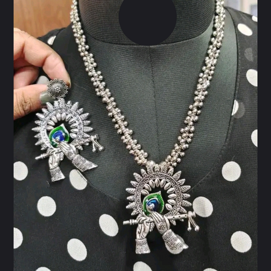 German Silver Premium Quality Green Color 2 Stone Kolhapuri Brass Necklace Set for women & Girls