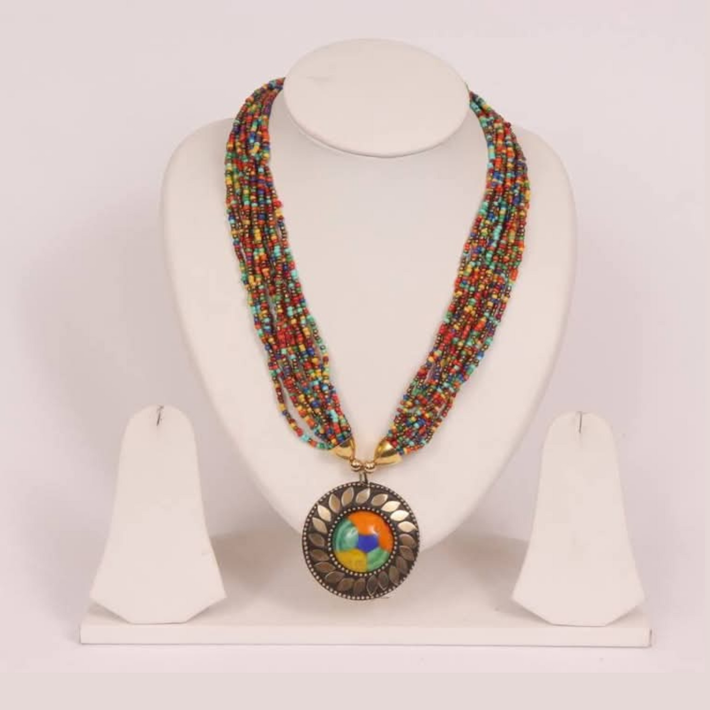 Ethnic Tribal Beads Multistrand Glass Necklace