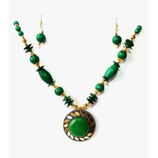 Rajasthani-Tibetan Style Jewelry Pendant Necklace Set for Girls and Women