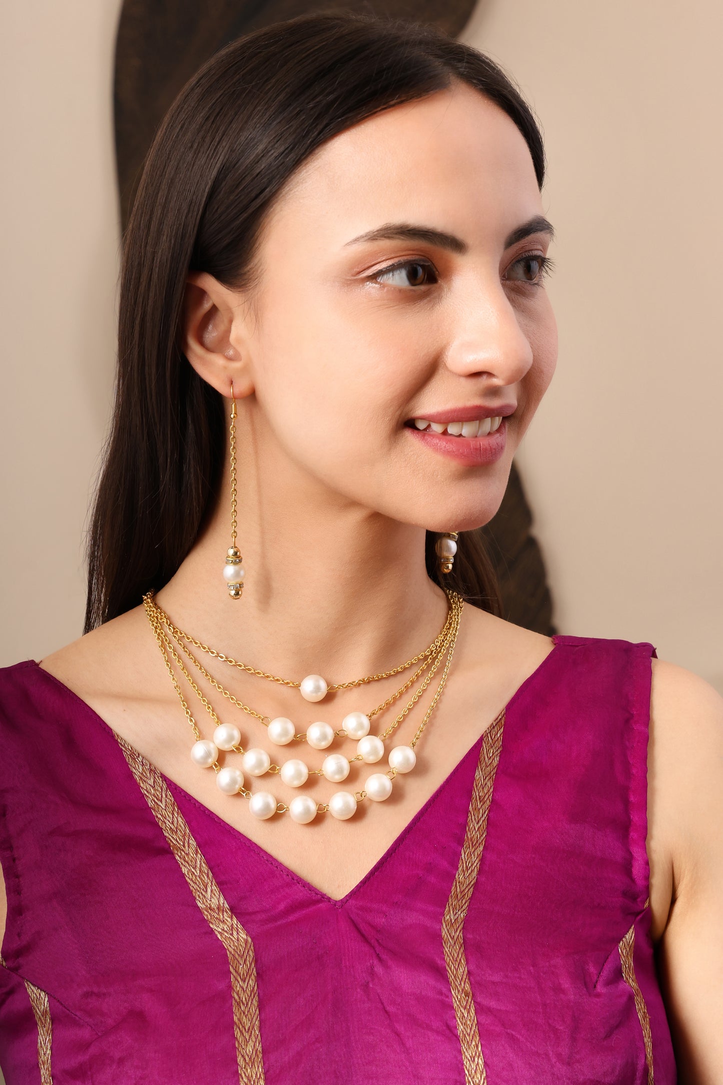 Traditional Pearl Necklace Set for women, 4 Lines