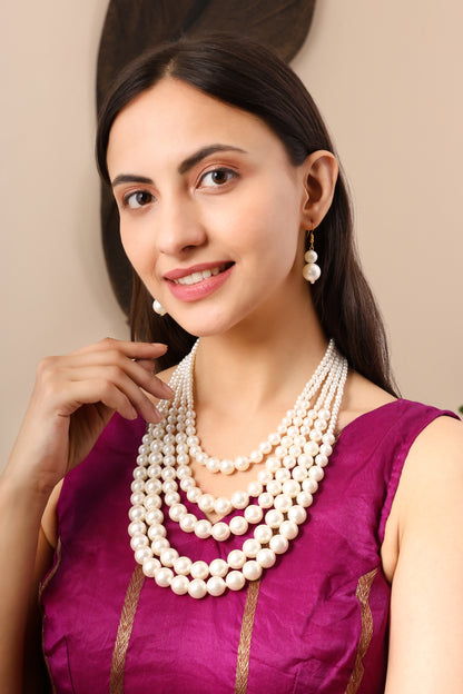 Western White Pearl 5 Lines Necklace Set