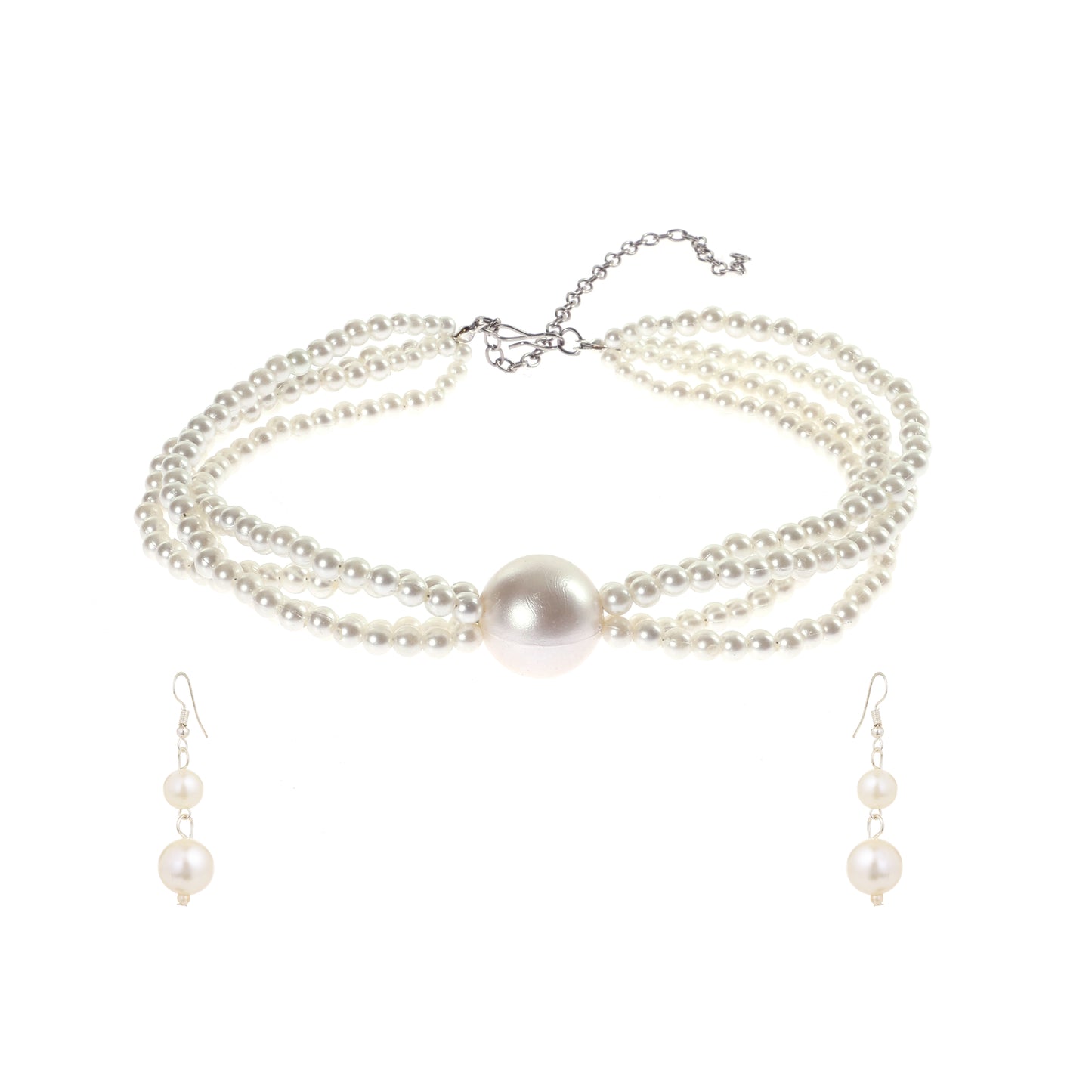 White Pearl Necklace Set For Women