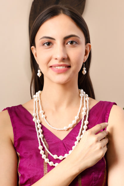 Three Laps Multi Strand Pearl Necklace Trendy Baroque Pearl Drop Victorian Style Choker