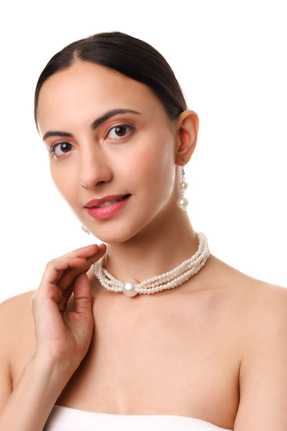 White Pearl Necklace Set For Women