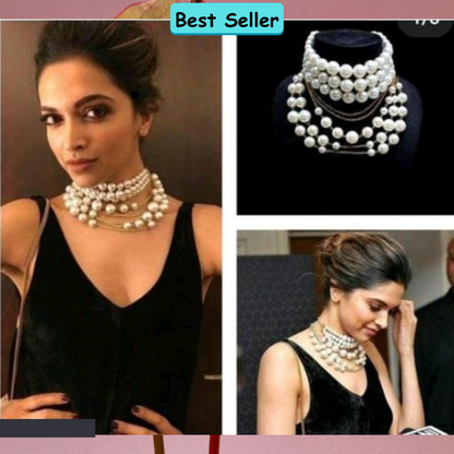 Glass Pearl with golden chain necklace & pearl choker/deepika padukone pearl necklace set/trend pearl set