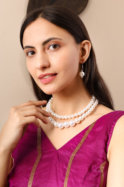 Luxury Bold Pearl Beads Statement Double Layered Necklace