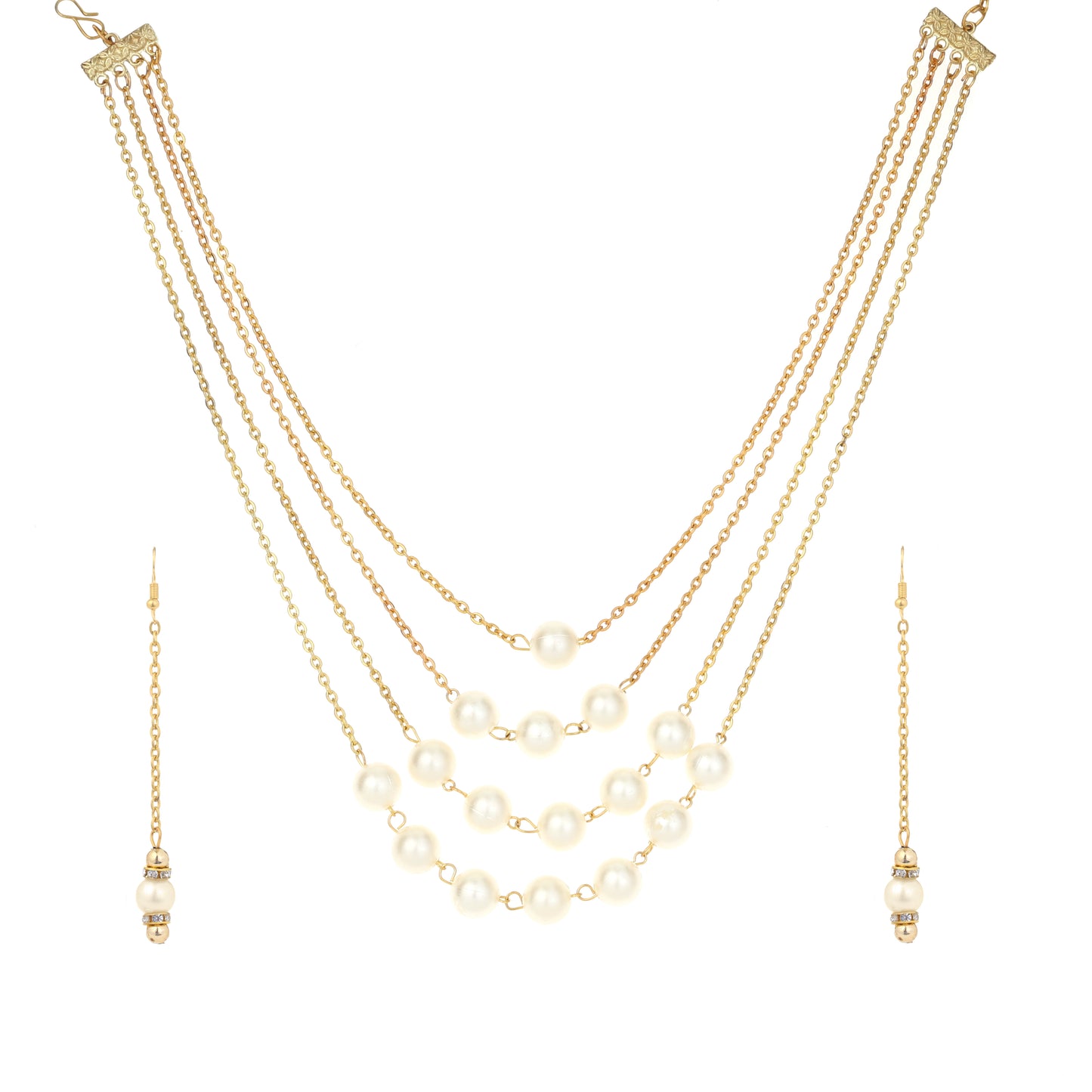 Traditional Pearl Necklace Set for women, 4 Lines