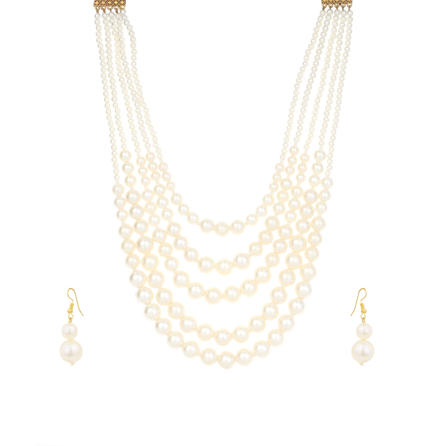 Western White Pearl 5 Lines Necklace Set