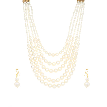 Western White Pearl 5 Lines Necklace Set