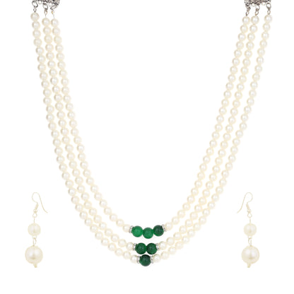 White Traditional Pearl 3 Lines Necklace Set Standard Size