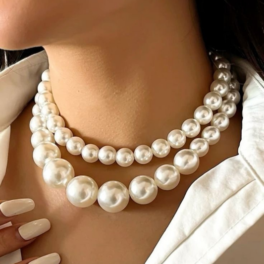 Luxury Bold Pearl Beads Statement Double Layered Necklace
