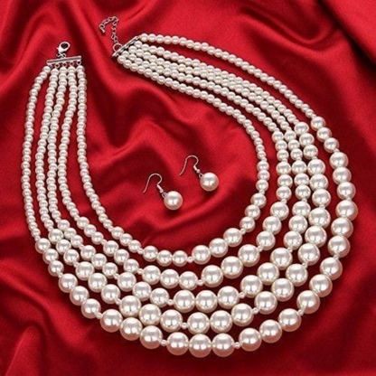 Western White Pearl 5 Lines Necklace Set