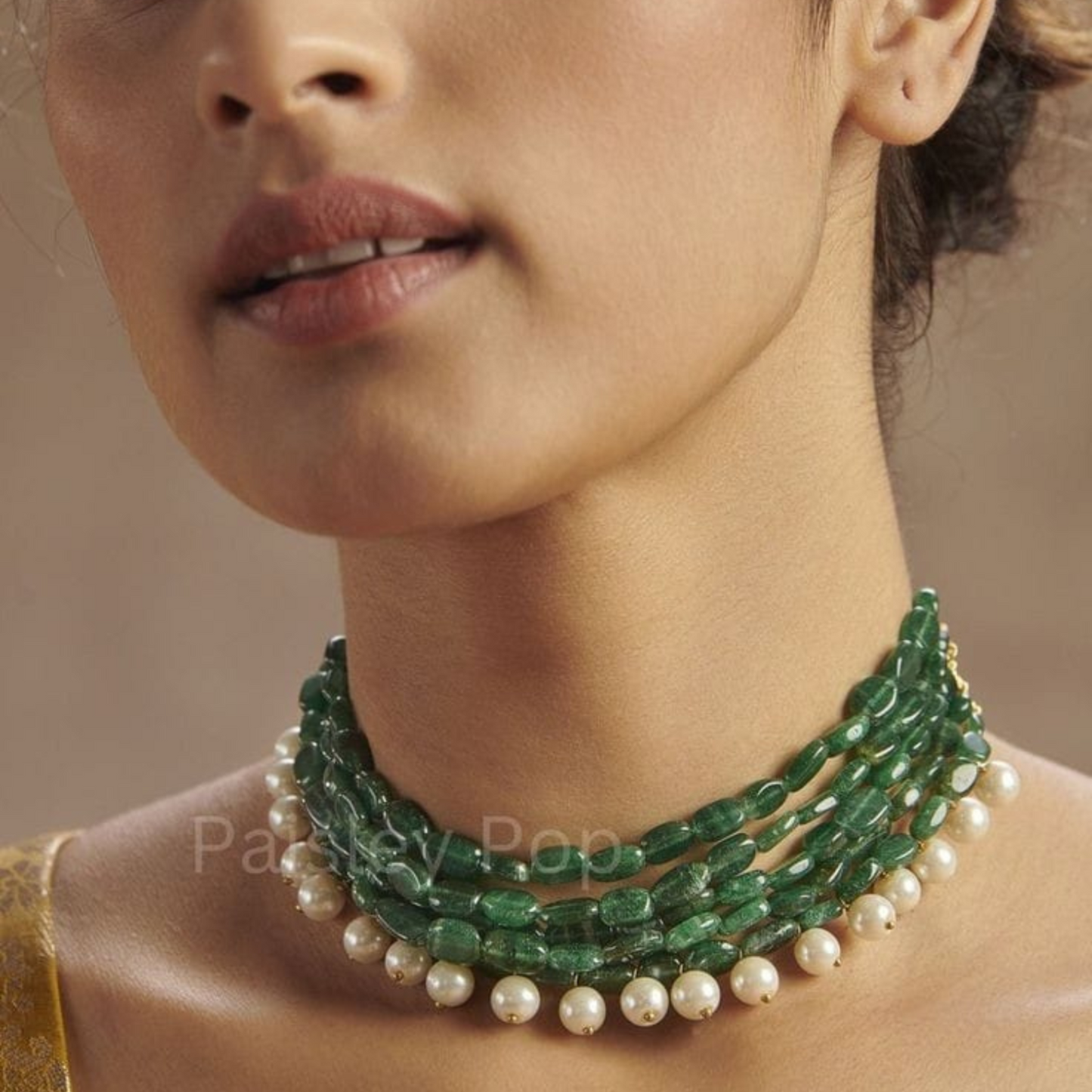 Jade Green Stone Choker Necklace: Indian Pearl Jewelry