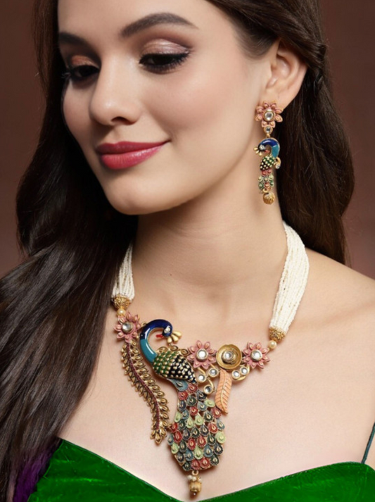 Gold-Plated Peacock Necklace Set
