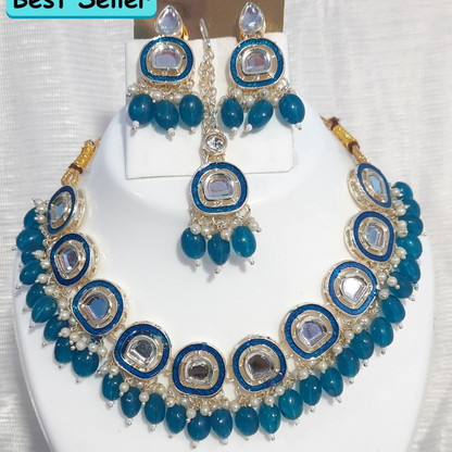 Bridal Choker Necklace & Earrings Set for Women and Girls Embellished with Kundan & Pearl