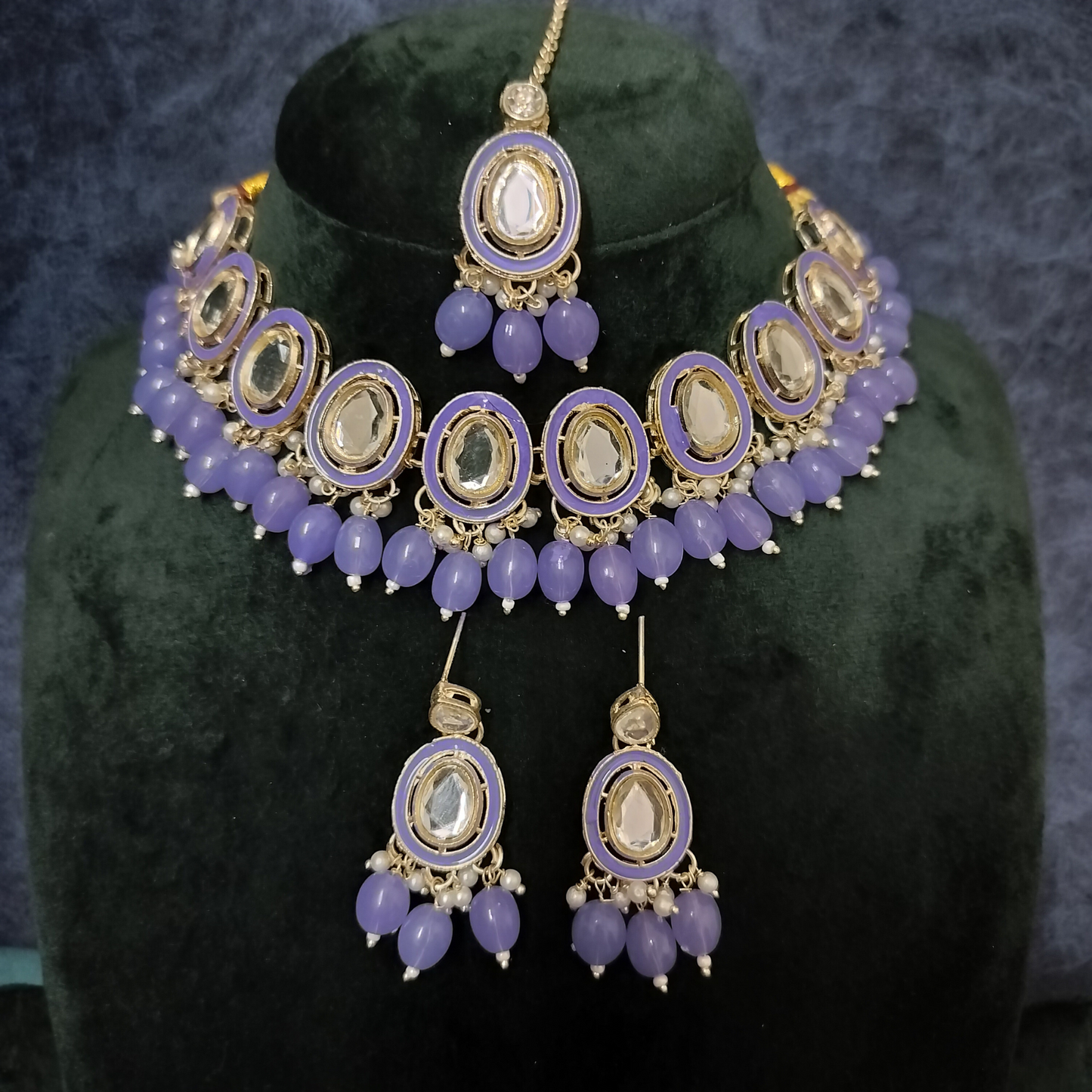 Bridal Choker Necklace & Earrings Set for Women and Girls Embellished with Kundan & Pearl
