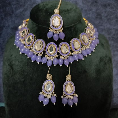 Bridal Choker Necklace & Earrings Set for Women and Girls Embellished with Kundan & Pearl