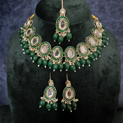 Bridal Choker Necklace & Earrings Set for Women and Girls Embellished with Kundan & Pearl