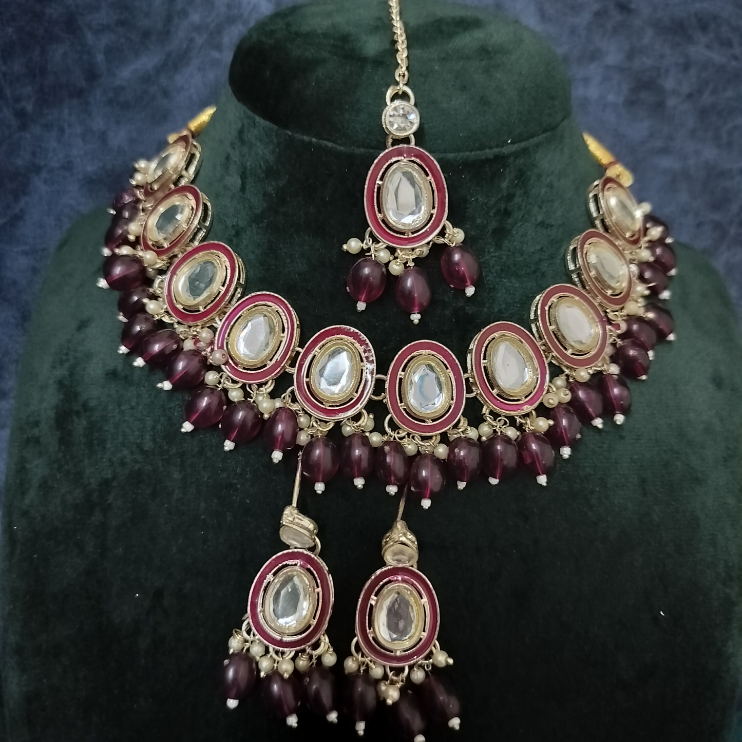 Bridal Choker Necklace & Earrings Set for Women and Girls Embellished with Kundan & Pearl