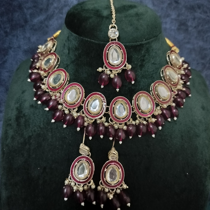 Bridal Choker Necklace & Earrings Set for Women and Girls Embellished with Kundan & Pearl