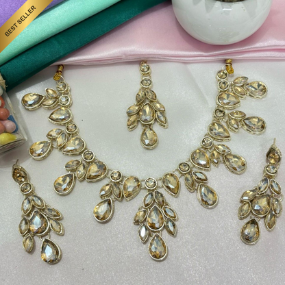 Elegant White and Gold Statement Necklace Set