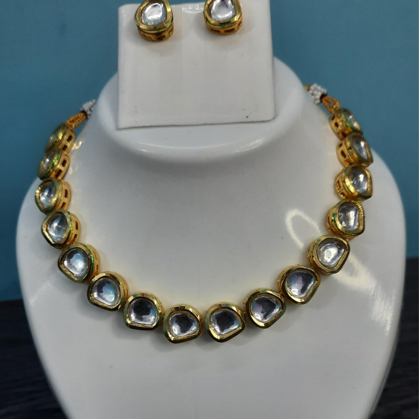 Gorgeous Bollywood Wedding Style Pearls Crystals Designer Kundan Zircon Choker Necklace &amp; Earrings Set