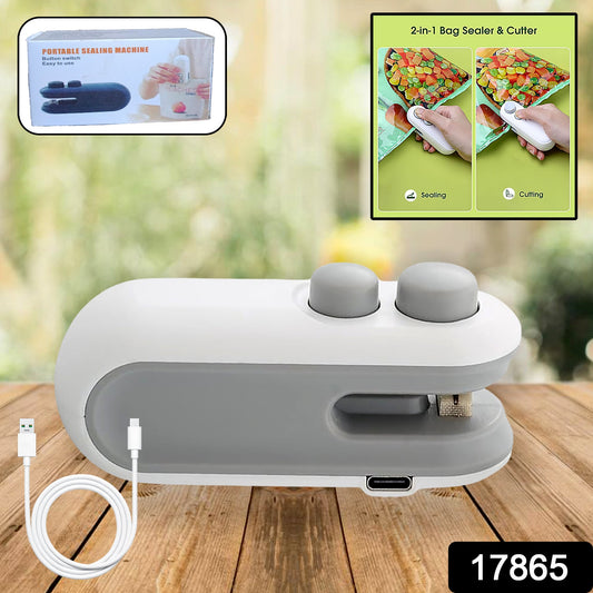 17865 Mini Bag Sealer 2 In 1 Seal  Cutter Heat Sealers Type-c Usb Charging Portable Bag Reseller Handle Food Sealer Sealing Machine For Food Storage Plastic Bags Snacks Keep Food Fresh Wukusy