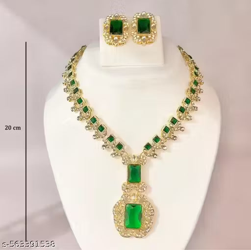 Nita Ambani Inspired Emerald Green AD American Diamond and Cubic Zirconia Necklace with Earrings