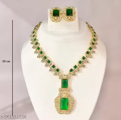 Nita Ambani Inspired Emerald Green AD American Diamond and Cubic Zirconia Necklace with Earrings