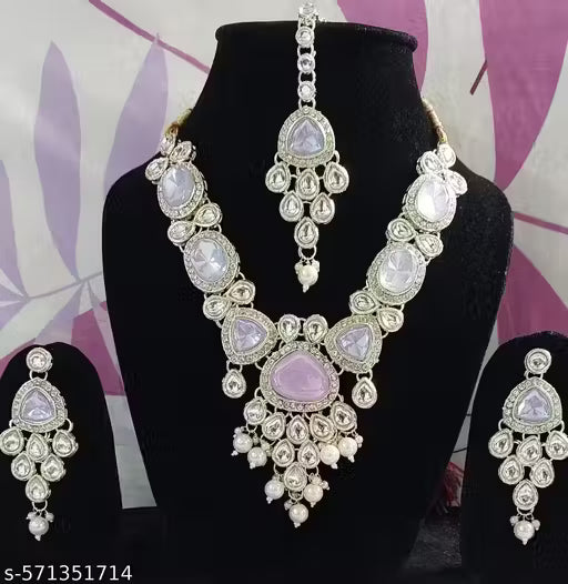 Kundan Lavender Necklace Set for Women