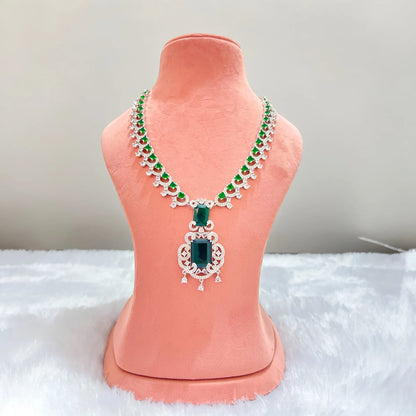 Nita Ambani Inspired Emerald Green AD American Diamond and Cubic Zirconia Necklace with Earrings