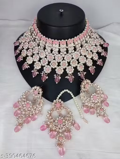 TYLISH KUNDAN CHOKER WEDDING PARTY TRADITIONAL BRIDAL NECKLACE JEWELLERY SET FOR WOMEN
